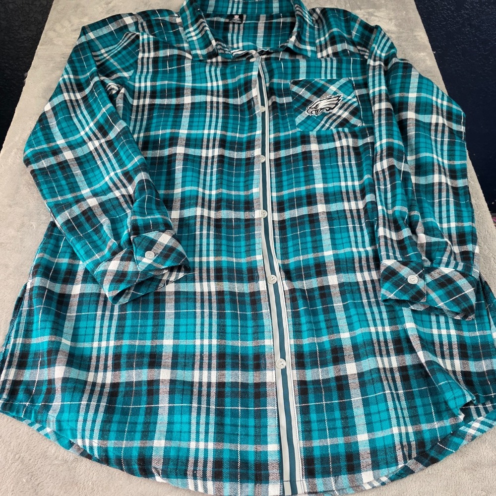 Plaid Philadelphia Eagles Button Down Shirt Sz Med Women's Sleepwear